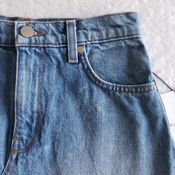 BLDWN Andie Asymmetric Frayed A Line Blue Denim Skirt SZ 24 - Picture 7 of 15